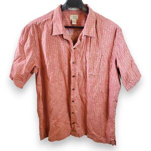 LL Bean Camp Shirt Mens XXL Red Gold Geometric Tribal Short Sleeve Cotton